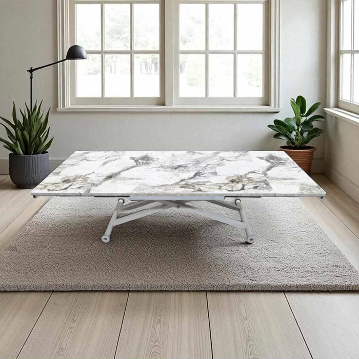 Hanah Home Mesa de Comedor Extensible de Mármol Blanco